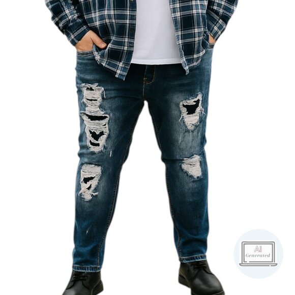 Grindhouse Mens Distressed Denim Jeans Slim Fit Dark Wash Stretch Size 44x32 - Picture 1 of 11